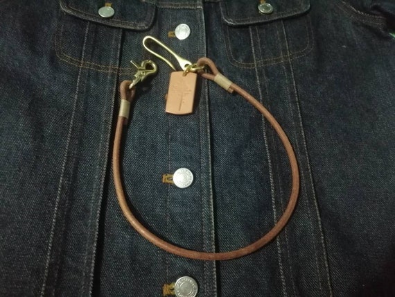 Handmade Leather Rope Wallet Chain: Solid Brass Lanyard