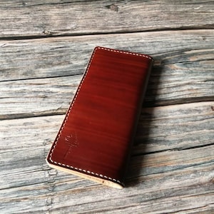 Cartera larga plegable, piel curtida vegetal, cartera para mujer, cartera para hombre, color marrón pincelado