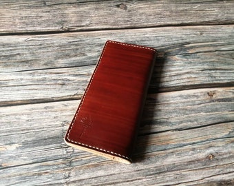 Handmade Veg-Tan Leather Bifold Long Wallet: Brown Brush Color