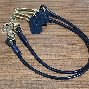 Black Leather Rope Wallet Chain, Solid Brass Lanyard, Biker Key Strap, Tree Works Logo image 11