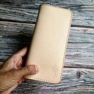 Cartera larga de cuero hecha a mano, Cartera de hombre, cuero vegano, Regalo, Cartera
