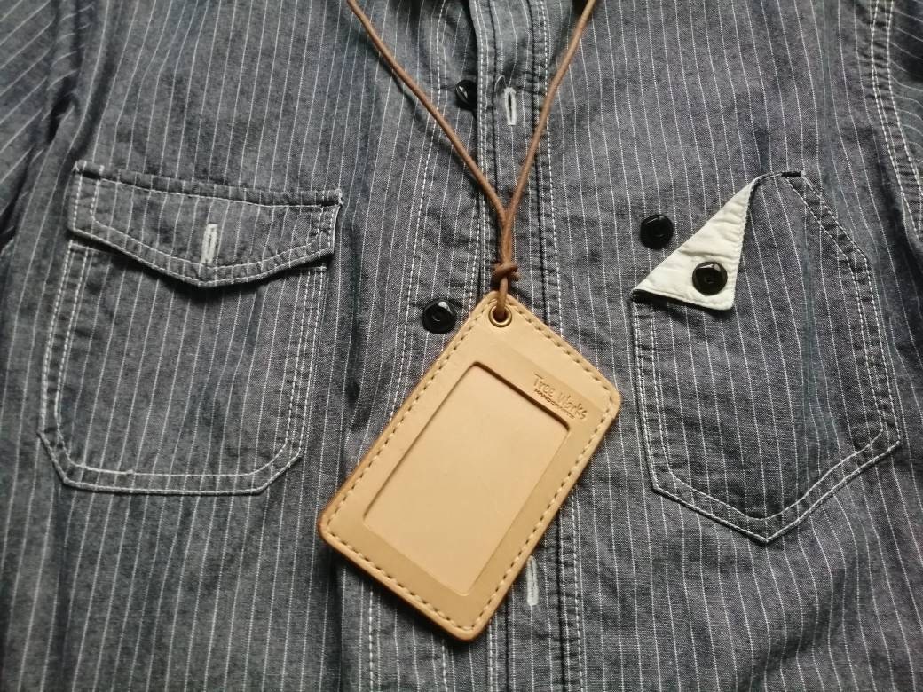 Veg Tan Leather ID Badge Holder, Leather Lanyard, Personalized Gift