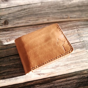 Cartera plegable delgada, cartera simple, cartera de cuero hecha a mano, hombre, cartera minimalista, color bronceado de cuero veg-tan, cartera artesanal, regalo