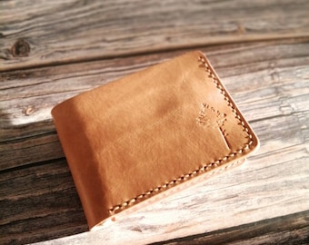 Slim Bifold Wallet, Simple wallet, Handmade Leather Wallet,Man, Minimalist wallet, veg-tan leather tan color, Handcrafted wallet, Gift
