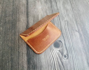 Handmade Veg-Tan Leather Card Wallet: Minimalist Brown Wallet