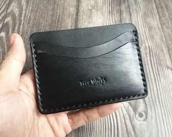 Handmade Black Leather Card Holder: Minimalist Vegtan Wallet