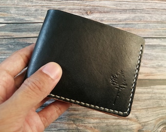 Handmade Black Leather Bifold Wallet: Slim Veg-Tan Wallet