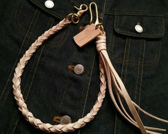Handmade Braided Leather Wallet Chain - Natural Veg-Tan