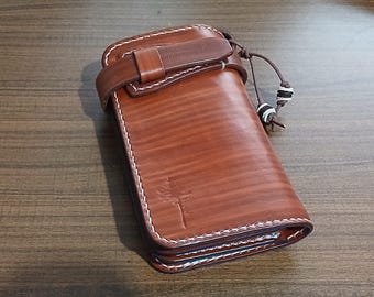 Handmade Veg-Tan Leather Biker Wallet - Brown Brush Color