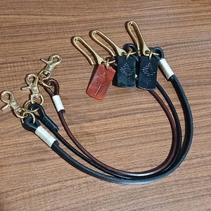 Black Leather Rope Wallet Chain, Solid Brass Lanyard, Biker Key Strap, Tree Works Logo image 12