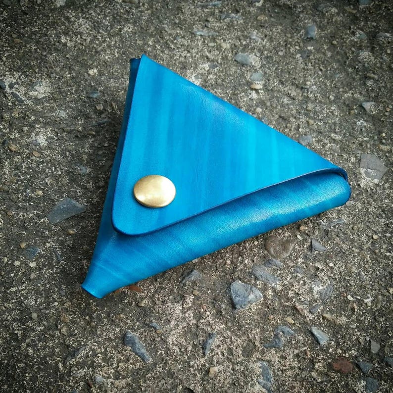 Triangular Coin Purse Triangle Veg-tan Leather Coin Purse, Minimalist Wallet, Personalized ...