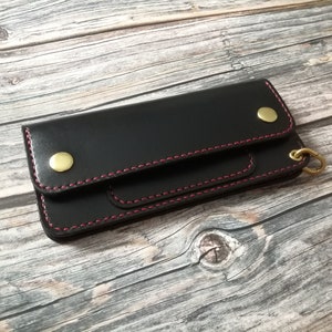 Trucker wallet Black color, Handmade Leather long Wallet, Mans Wallet, Gift, veg-tan leather