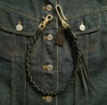 Handmade Braided Leather Wallet Chain: Solid Brass, Black Veg-Tan