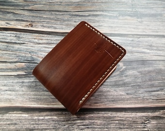 Handmade Brown Leather Bifold Wallet: Slim Veg-Tan Wallet
