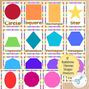 Rainbow Shape Posters for Classroom Decor - Preschool Kindergarten Educational Wall Art Printables