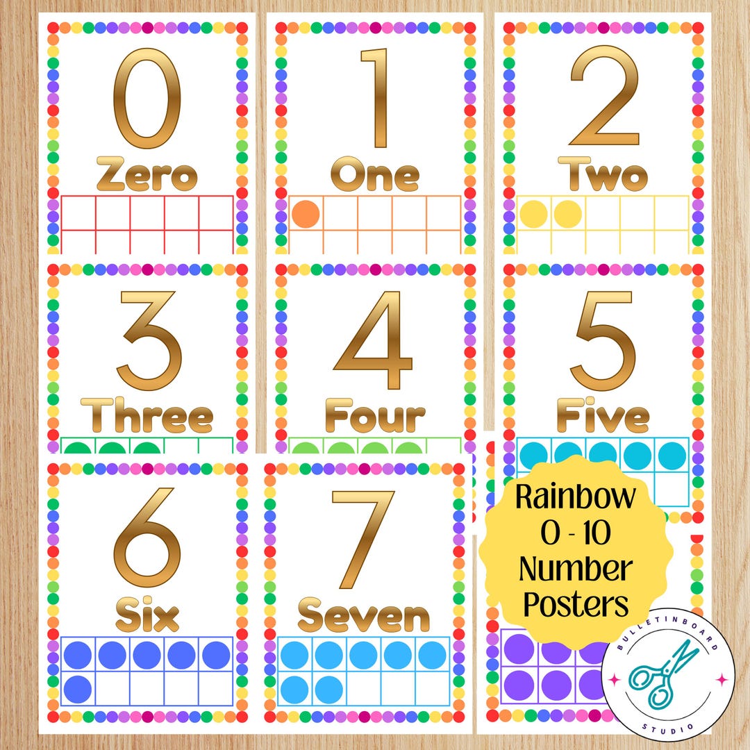 Rainbow Number Posters 0-10 Classroom Decor Teaching Tools Preschool ...