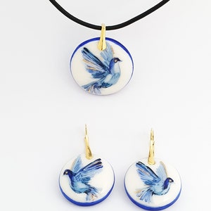 Porcelain Earrings / earrings birds / blue bird / Christmas / Gift / porcelain necklace / jewlery