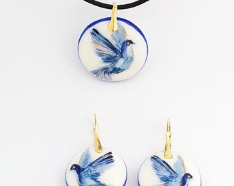 Porcelain Earrings / earrings birds / blue bird / Christmas / Gift / porcelain necklace / jewlery