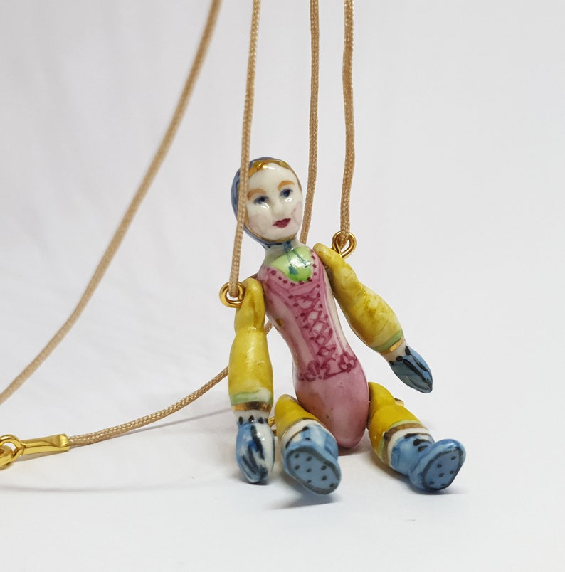 Porcelain Pendant Doll / Necklace doll / Chain doll/ Porcelain Artistic doll/ Unique Fine Pottery Art Jewelery Gold /Platinum , image 2