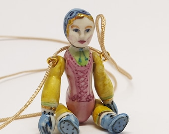 Porcelain Pendant Doll / Necklace doll / Chain doll/ Porcelain - Artistic doll/ Unique - Fine Pottery Art Jewelery Gold /Platinum ,