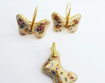 Porcelain Earrings / Porcelain Jewelry / Butterflies / Butterfly Jewelry / White Porcelain / Gift for her Gold Jewelry / Hand Painted