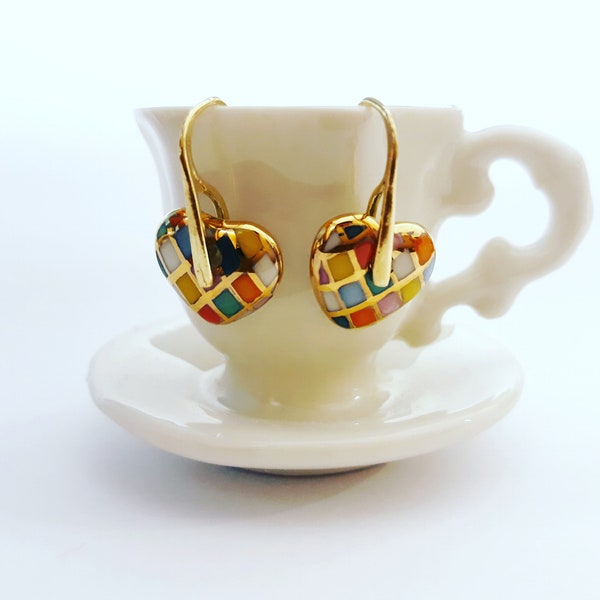 Porcelain Earrings / Porcelain Jewelry / Heart / Heart Jewelry / Earrings / White Porcelain / Gift for her Gold Jewelry / Hand Painted