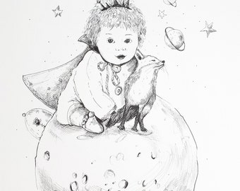 The Little prince - drawing ink and pen - original drawing - wall art - art - illustration