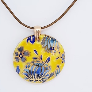 Tropical Flowers  / Porcelain Jewellery / Ceramic Jewellery / Necklace / Pottery  / Jewellery / Art / Pandant / Yellow Necklace / Porcelain