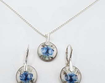 porcelain set / porcelain jewelry / porcelain / jewelry / pendant / earrings / delft blue