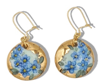 Porcelain earrings / Porcelain / flowers / Porcelain Jewellery / ceramic earrings / Flowers do not Forget / Gold