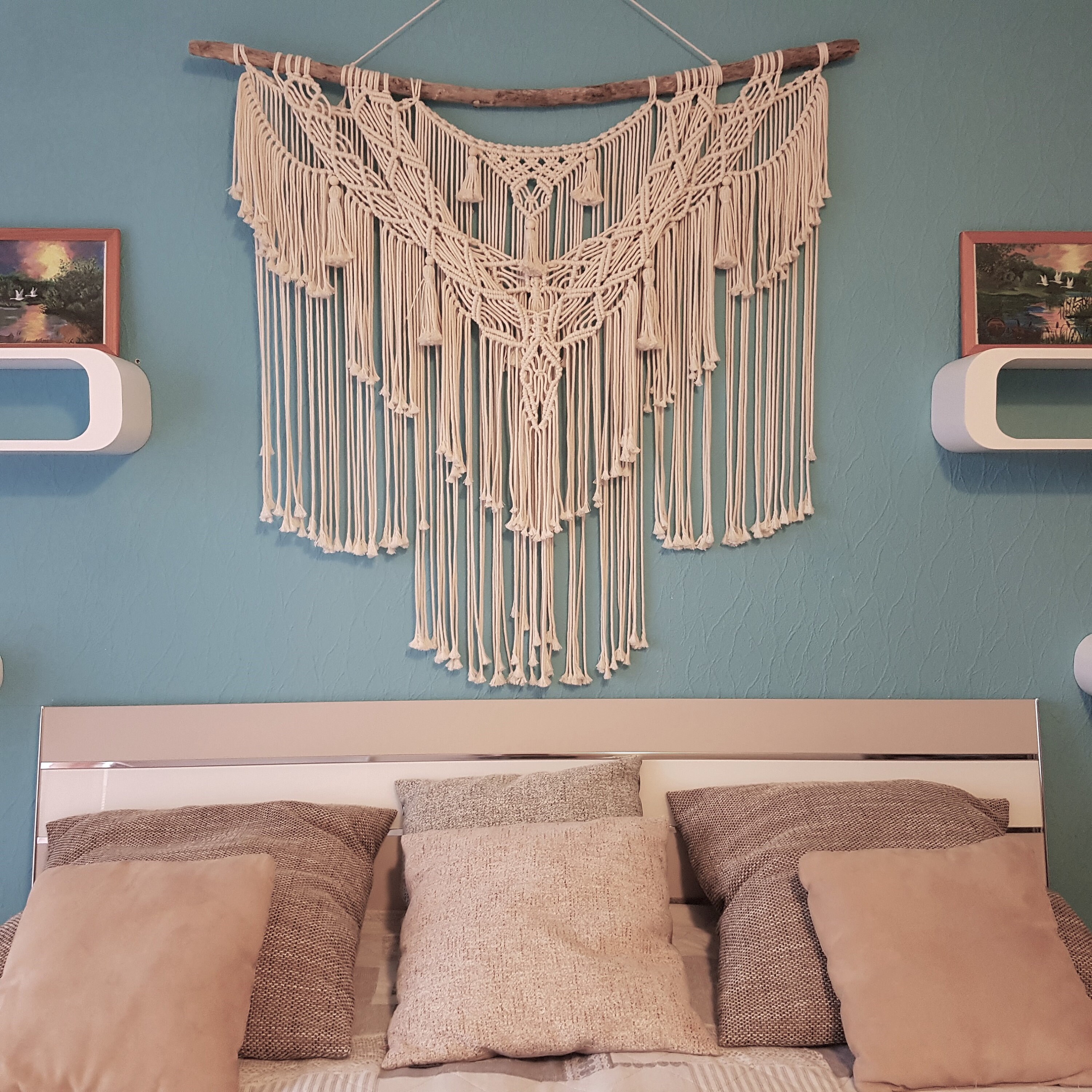 QLBUJ Large Macrame Wall Hanging Natural Driftwood Macrame Tapestry Above  Headboard Boho Home Decor for Bedroom Living Room Apartment Wedding