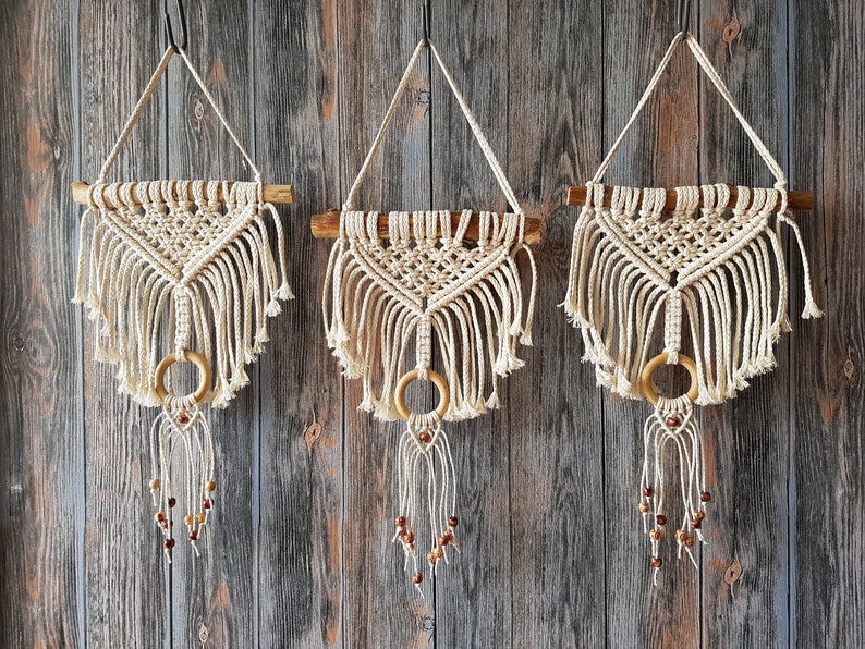 Kleine Makramee-Wandbehang Boho Kinderzimmer Wanddekoration Boho Raumdekor Geschenk für Freundin Makrame Wand Gobelin böhmisches Deko Bild 9