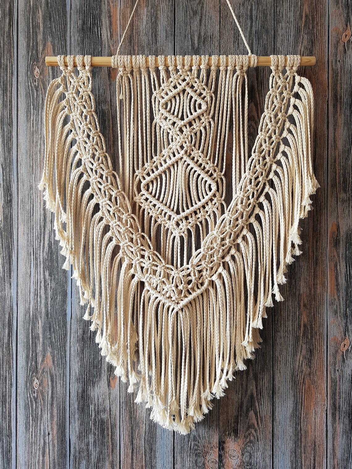 Wood Macrame Wall Hanging Boho Macrame tapestry Macrame wall Etsy