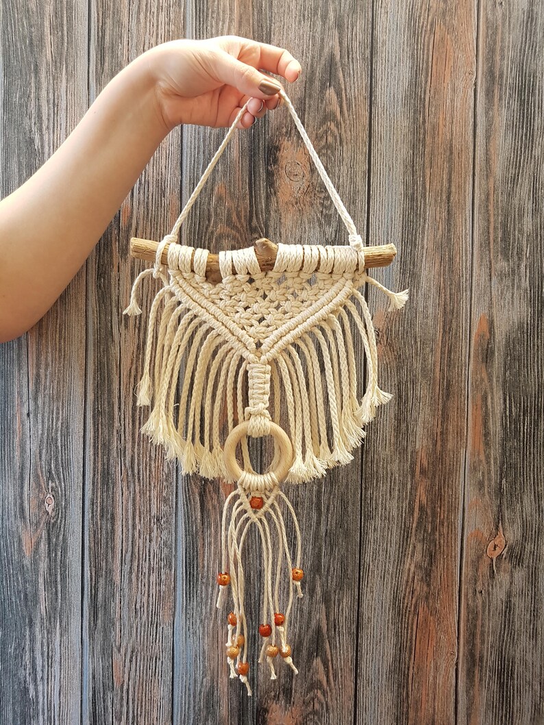 Kleine Makramee-Wandbehang Boho Kinderzimmer Wanddekoration Boho Raumdekor Geschenk für Freundin Makrame Wand Gobelin böhmisches Deko Bild 6