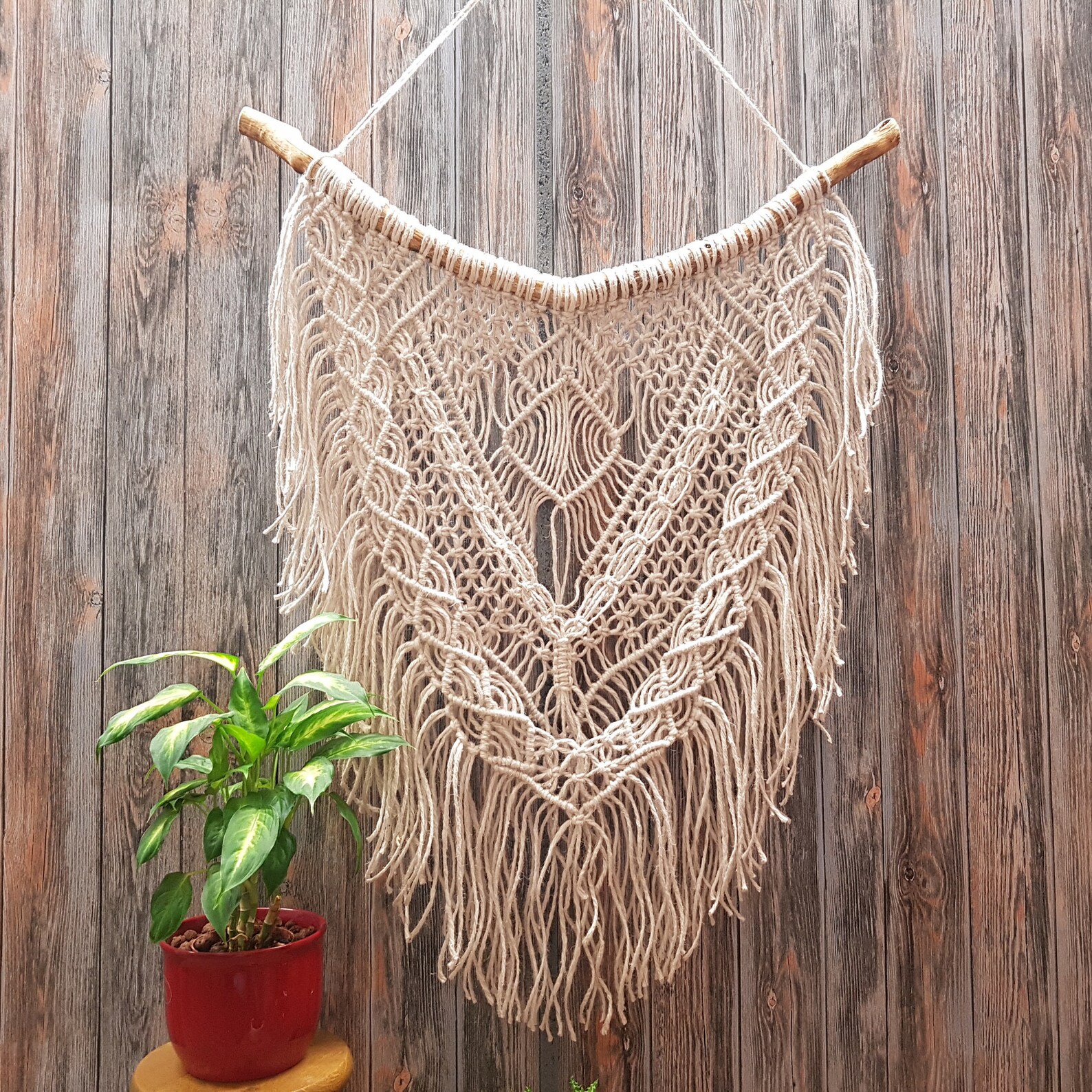 Jute Macrame Wall Hanging Boho Wood Macrame Wall Tapestry Etsy