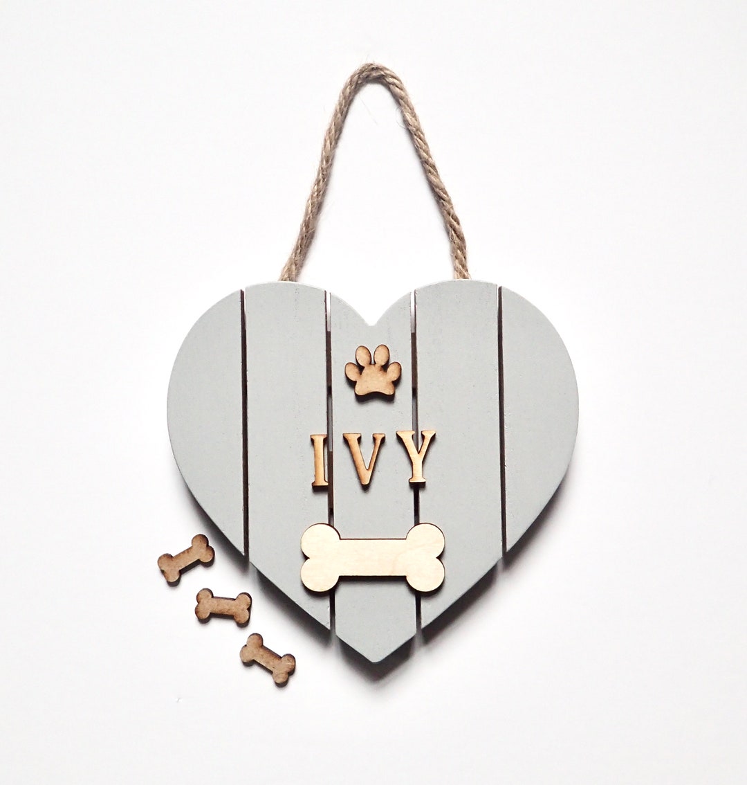 Personalised Dog Name Sign, New Puppy Heart Sign With Name, Rustic Wood Dog House Sign, Custom