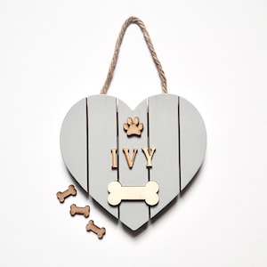 Personalised Dog Name Sign, New Puppy Heart Sign With Name, Rustic Wood Dog House Sign, Custom Dog Plaque, Puppy Crate Hanging Sign