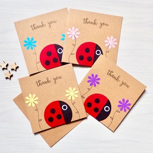 Pack Of 4 Ladybird Thank You Cards - Set Of Handmade Ladybird Thank You Notelets - Bug Note Cards - Insect Cards - Kids Thank You Cards