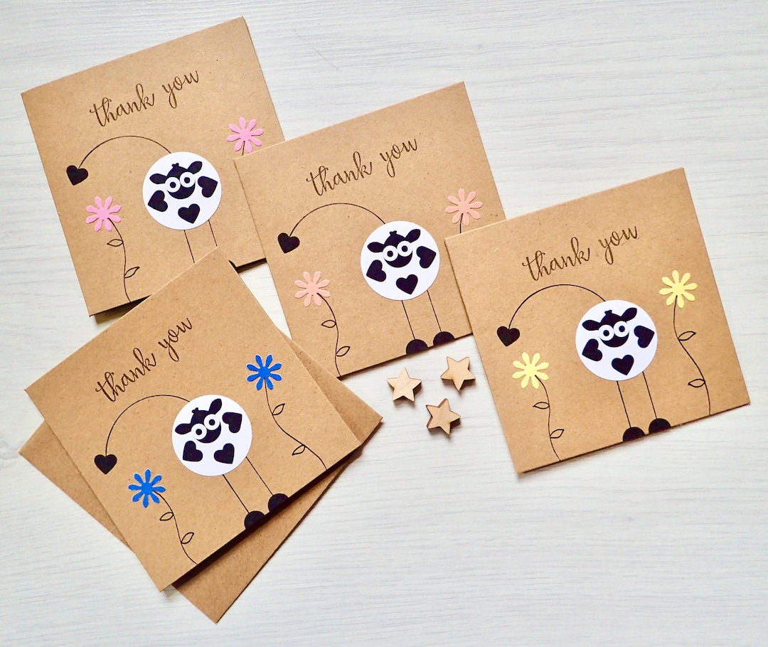 Pack of 4 Cow Thank You Cards Handmade Thank you Notelets Thanks Note