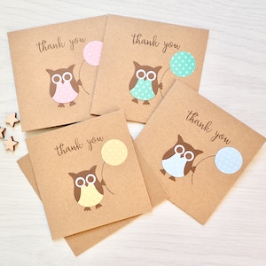 Handmade Owl Thank You Cards - Kraft Note Card Set of 4