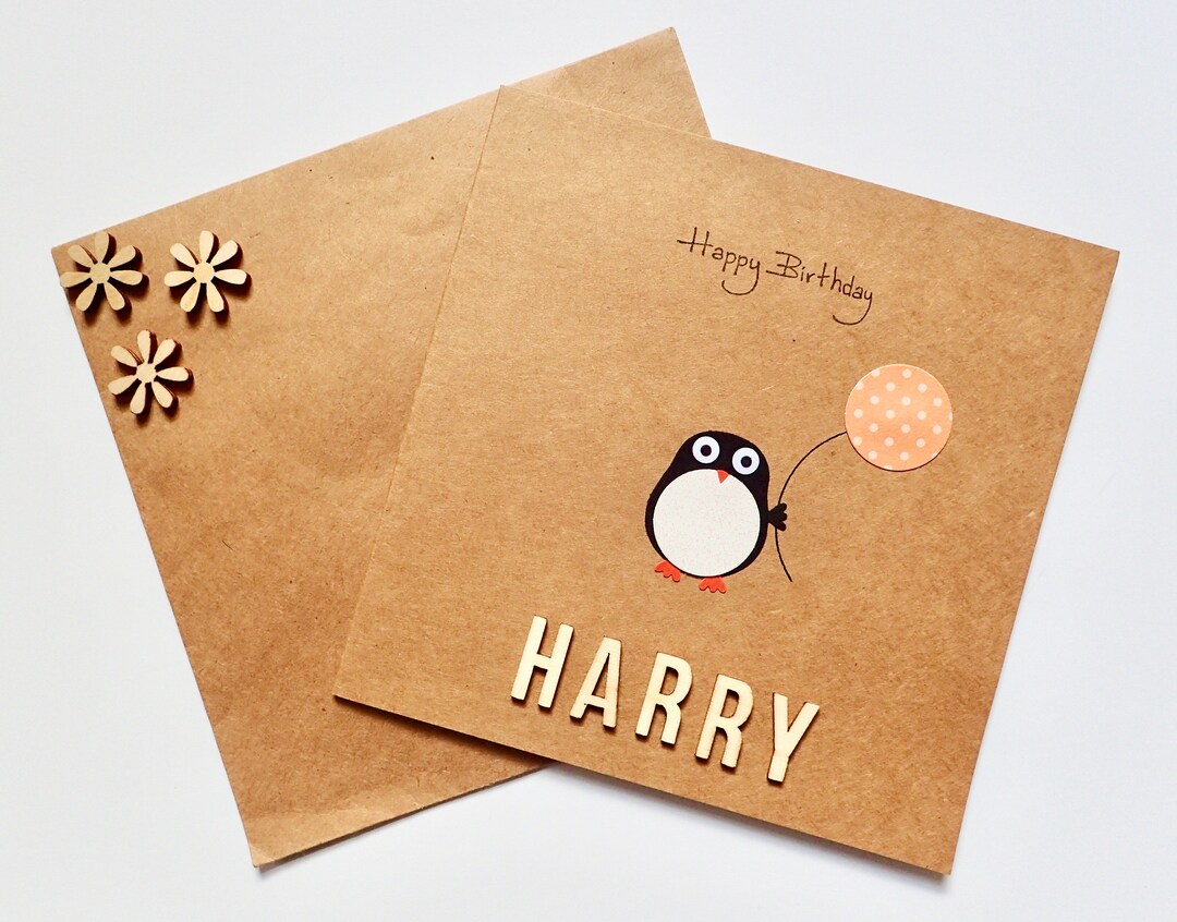 Handmade Personalised Penguin Birthday Card: Kids Card With Name - Etsy UK