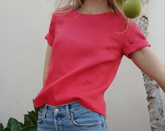 Short sleeve top, lightweight linen / linen t-shirt // CYANUS
