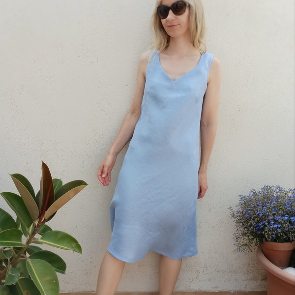 Bias cut slip dress, medium weight linen / Lounge dress // SHORT FERN