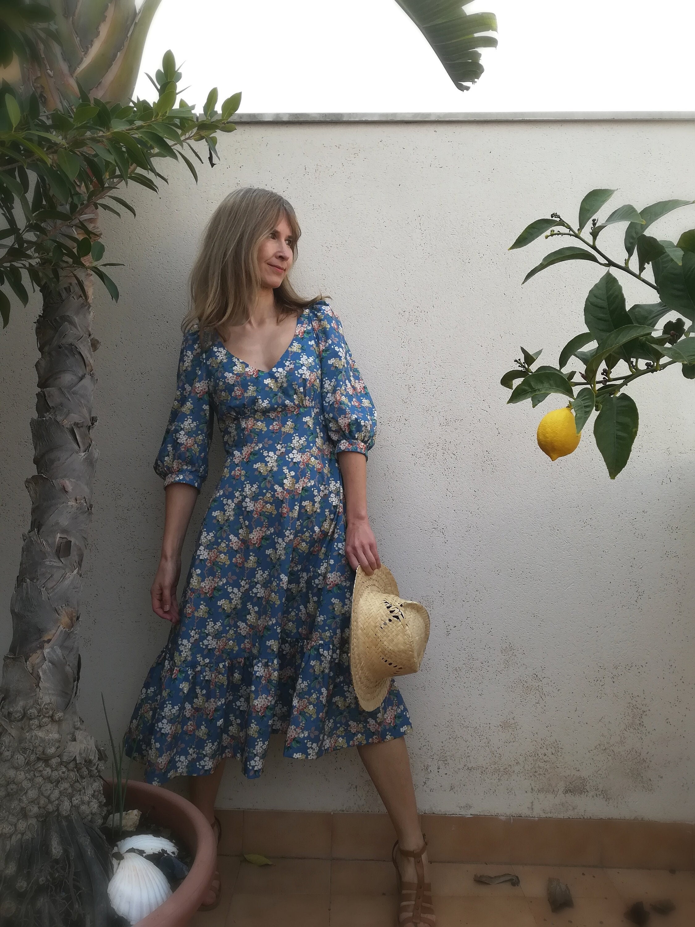 3/4 Puffed Sleeve Tiered Dress, Highest Quality Floral