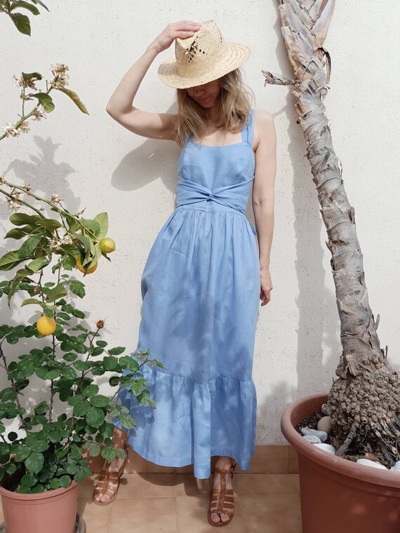 Infinity Strap Linen Dress / Bustier Strap Dress / Wide Straps Midi Dress /  Sweetheart Neckline Dress // AFRICAN LILY - Etsy