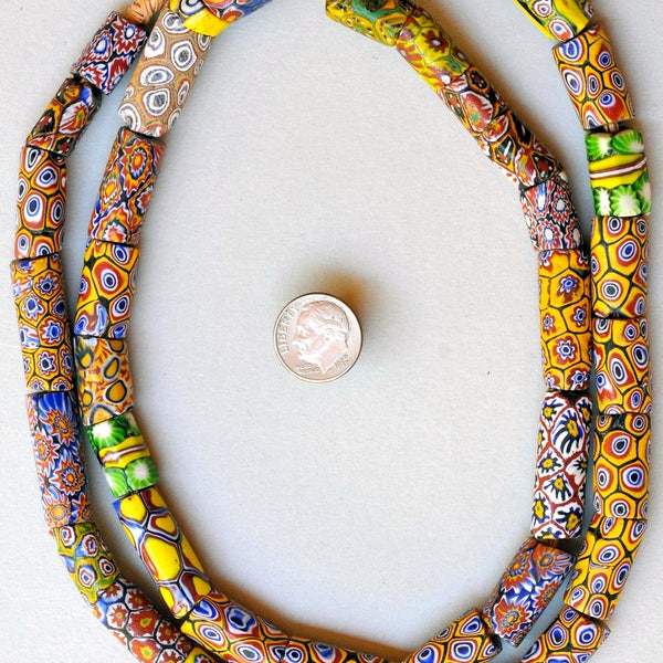 Long 30 Inch Strand of Mixed Venetian Millefiori Beads - Vintage African Trade Beads - MF5890