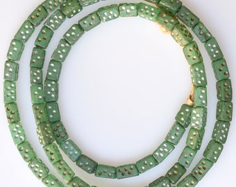 24 Inch Strands of Black Light Green Bohemian Dice Beads - Vintage African Trade Beads - BO412