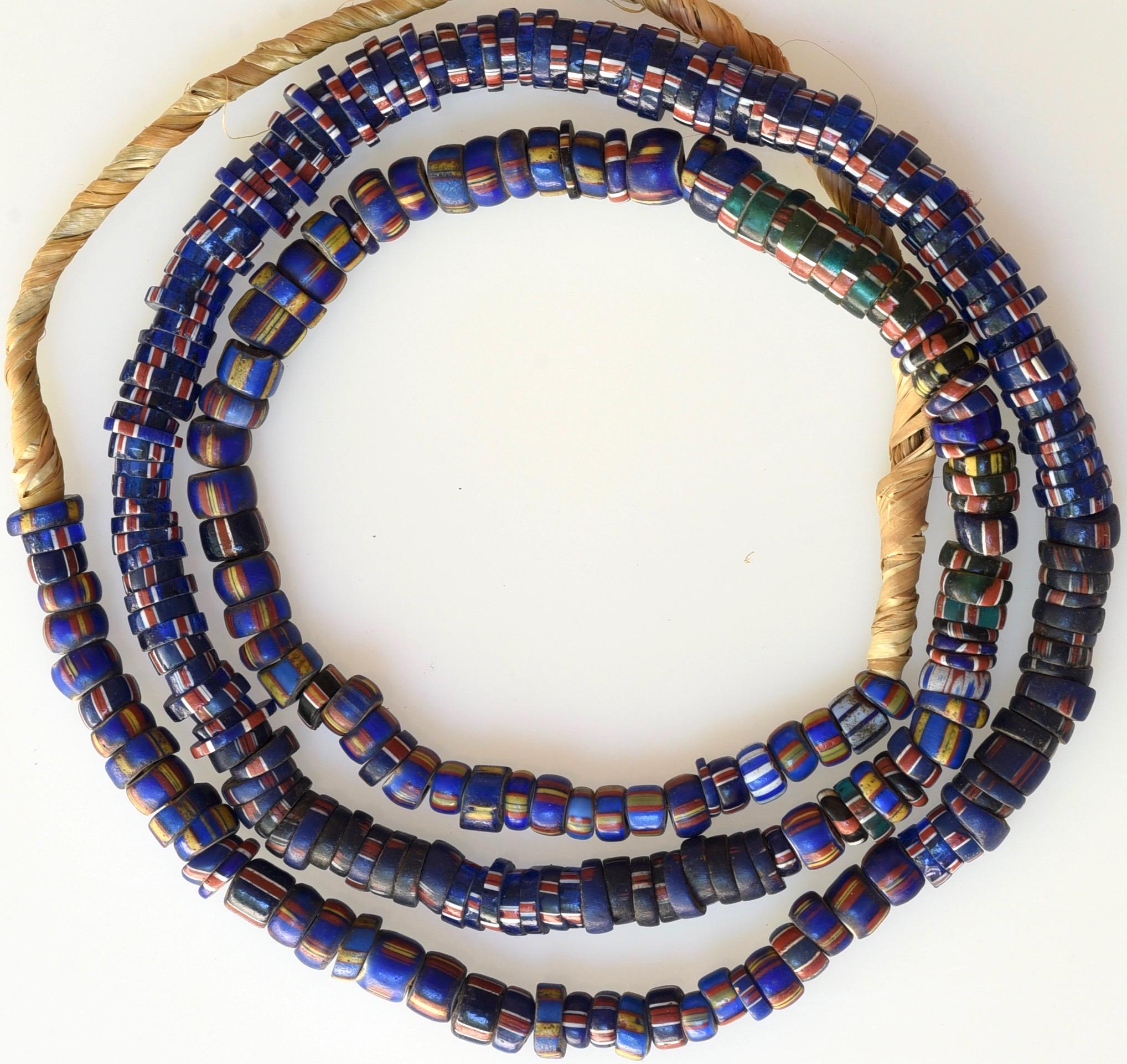 24 Inch Strand of Mixed Aja & Chevron Family Beads with Layered Core - Vintage African Trade Beads - Aja324