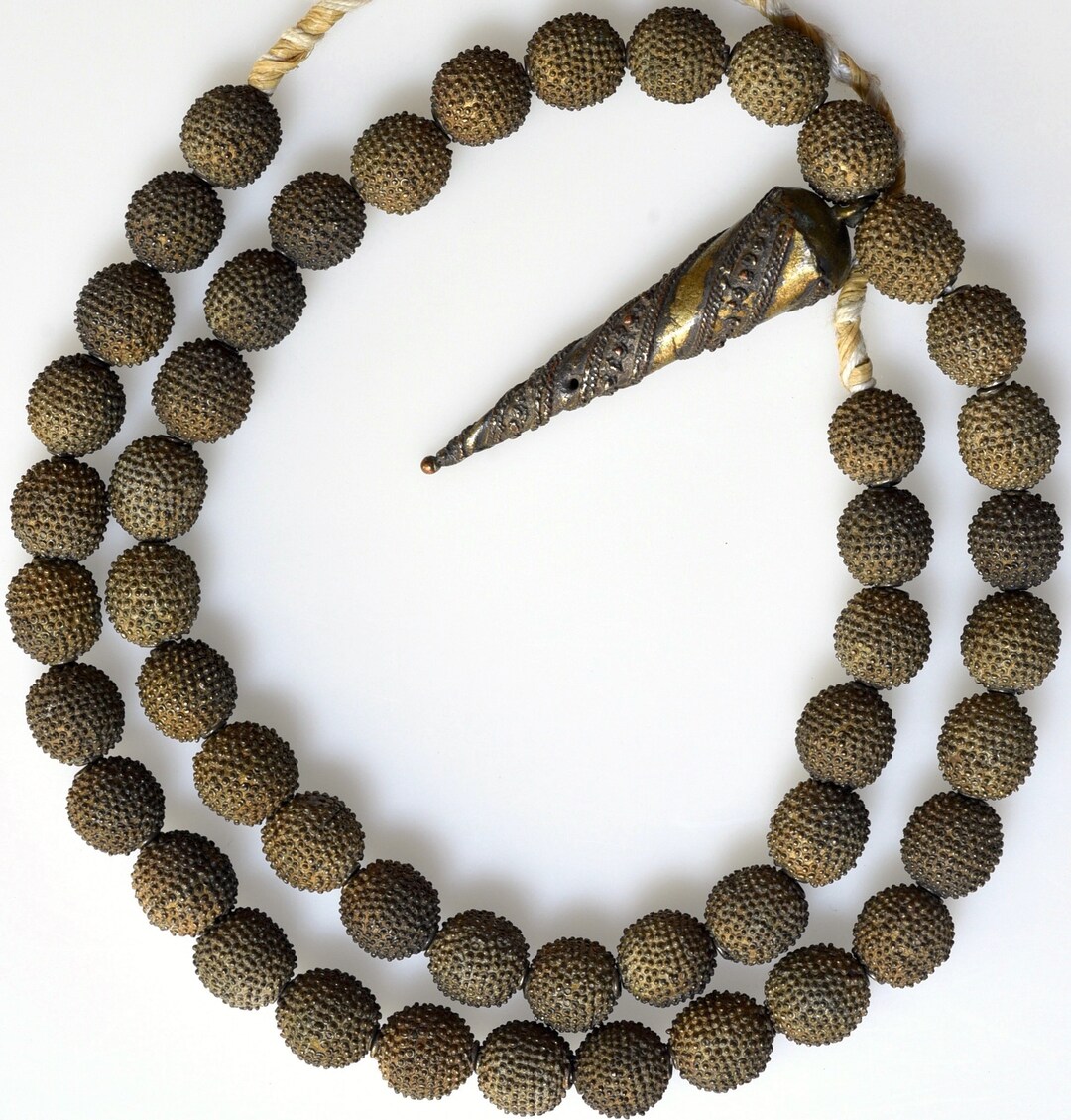 24 Inch Yoruba Necklace With Large Beads & Pendant Vintage African