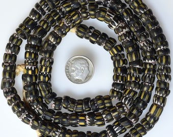 Long 35 Inch Strand of 9mm Antique Venetian Yellow Jacket Chevron Beads - Vintage African Trade Beads - CH2052